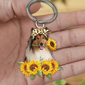 Rough Collie-Dog Mom Keychain