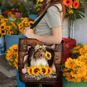 Rough Collie-Sunflower&Dog Mom Cloth Tote Bag