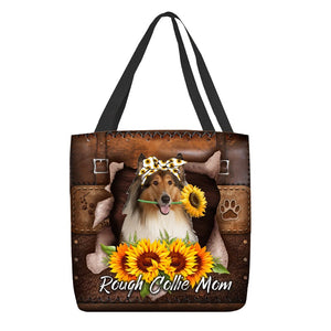 Rough Collie-Sunflower&Dog Mom Cloth Tote Bag