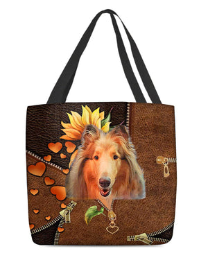 Rough Collie-Sunflower&zipper Cloth Tote Bag