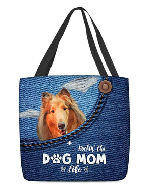 Rough Collie-Dog Mom Life-Cloth Tote Bag