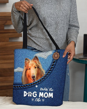 Rough Collie-Dog Mom Life-Cloth Tote Bag