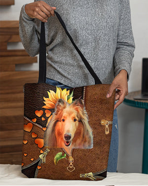 Rough Collie-Sunflower&zipper Cloth Tote Bag