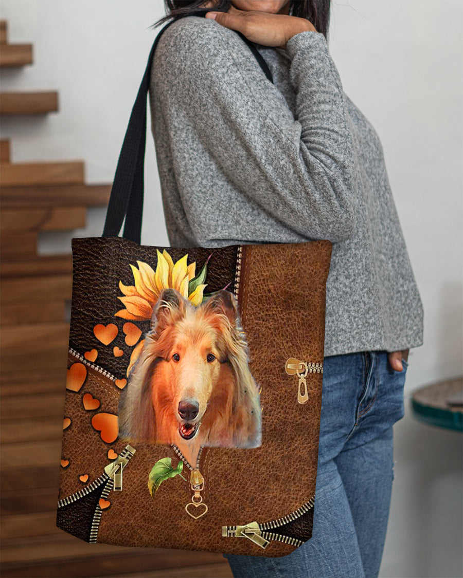 Rough Collie-Sunflower&zipper Cloth Tote Bag