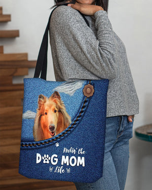 Rough Collie-Dog Mom Life-Cloth Tote Bag