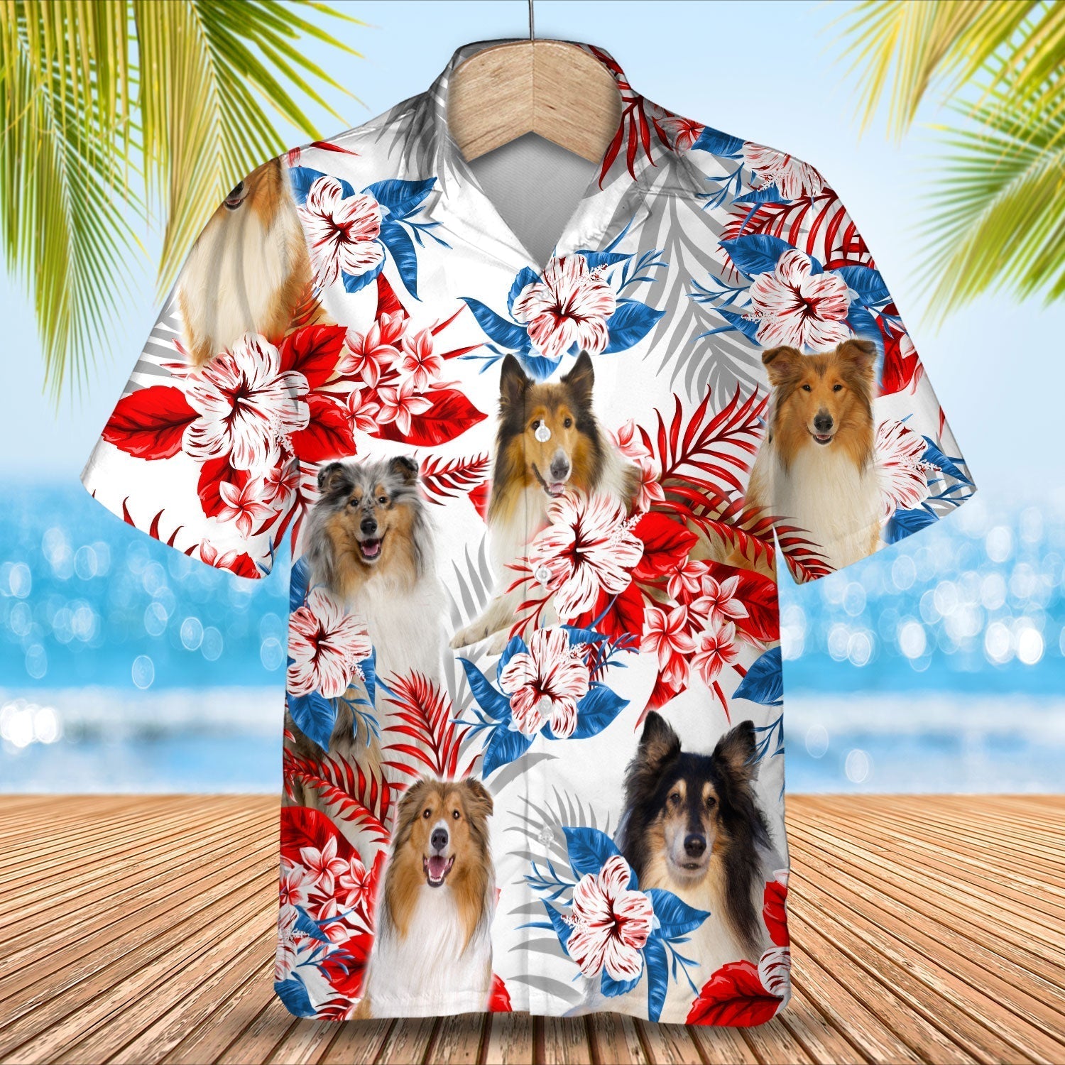 Rough Collie American Flag Hawaiian Shirt