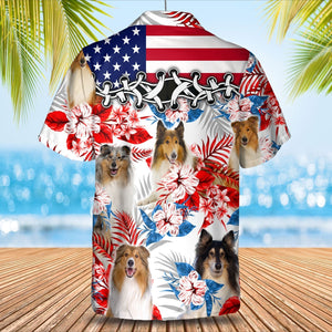 Rough Collie American Flag Hawaiian Shirt