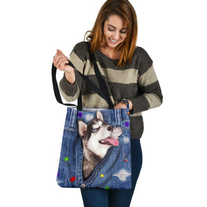 SIBERIAN HUSKY-The Rainbow-Cloth Tote Bag