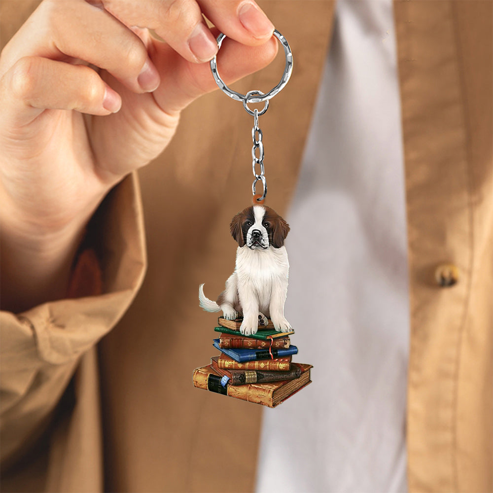Saint Bernard-Sit On The Book-Flat Acrylic Keychain