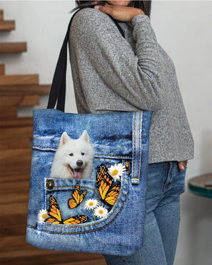 Samoyed-Butterfly Daisies Fait-CLOTH TOTE BAG