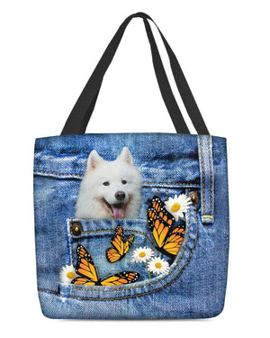 Samoyed-Butterfly Daisies Fait-CLOTH TOTE BAG