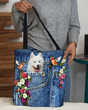 Samoyed-Cardinal & Cross Flower Cloth Tote Bag