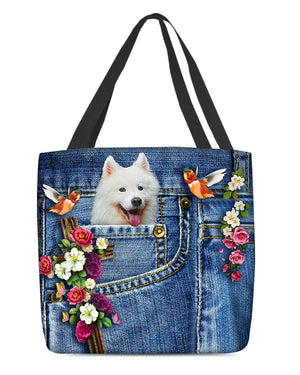 Samoyed-Cardinal & Cross Flower Cloth Tote Bag