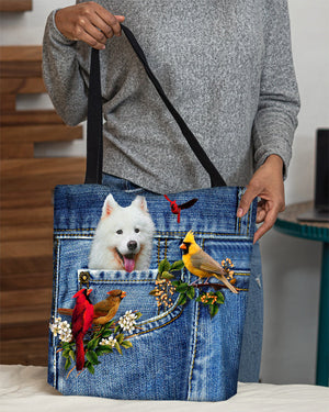 Samoyed-Cardinal & Dog Cloth Tote Bag