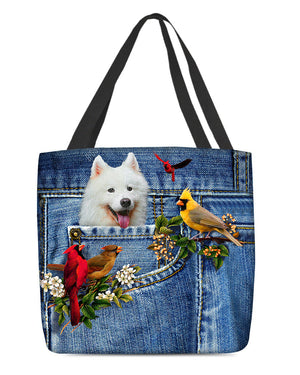 Samoyed-Cardinal & Dog Cloth Tote Bag