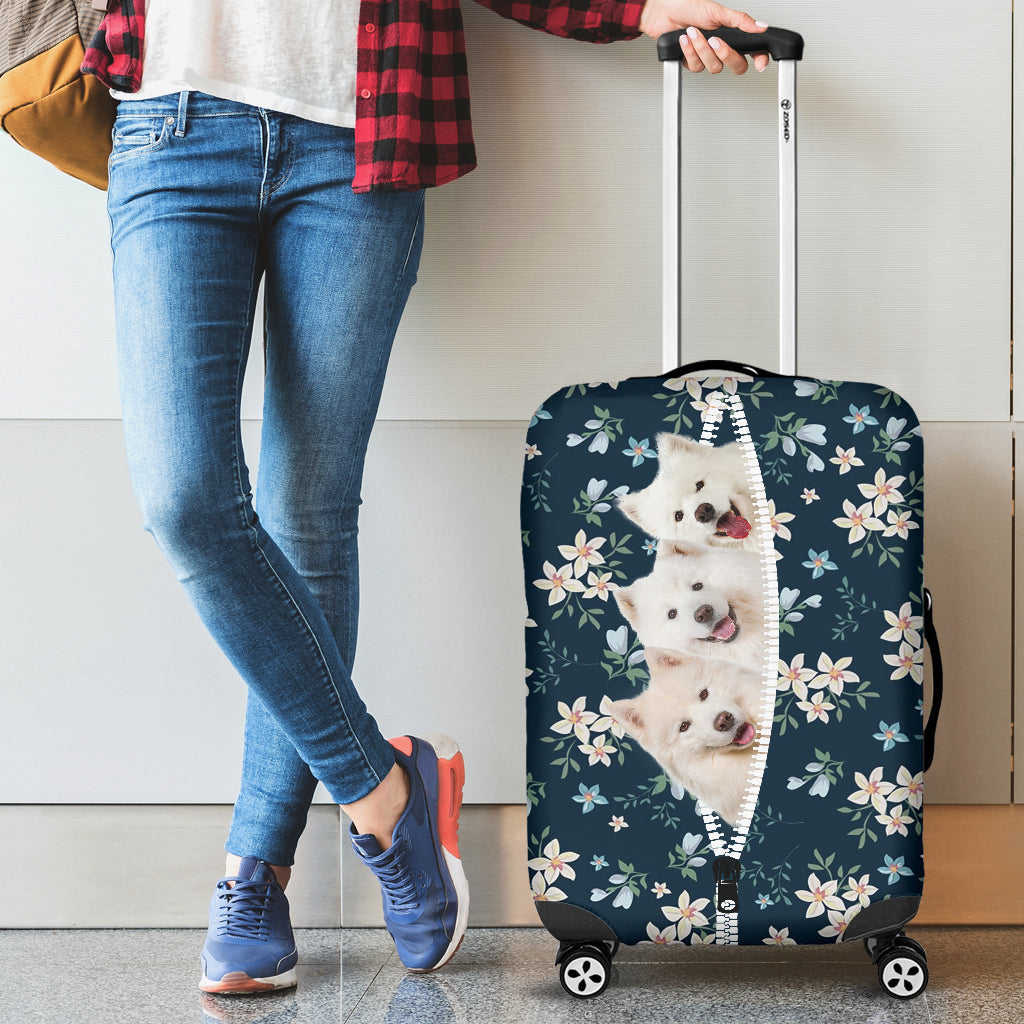 Samoyed-Flowers-Luggage covers