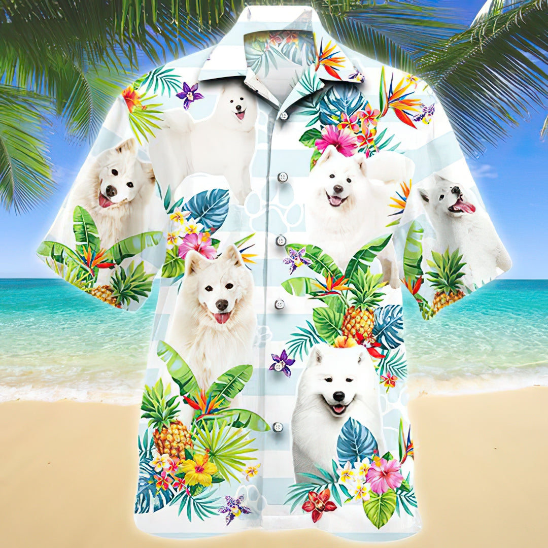 Samoyed Tropical Flower Hawaiian Shirt