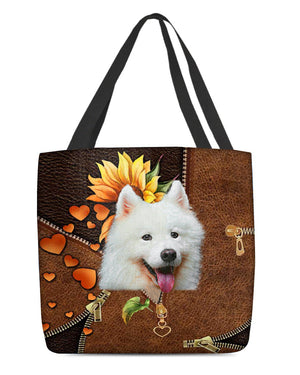 Samoyed-Sunflower&zipper Cloth Tote Bag