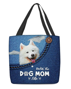 Samoyed-Dog Mom Life-Cloth Tote Bag