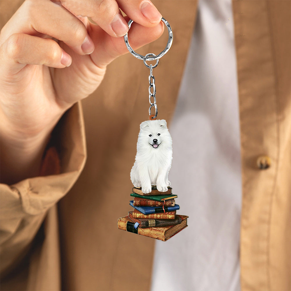 Samoyed-Sit On The Book-Flat Acrylic Keychain