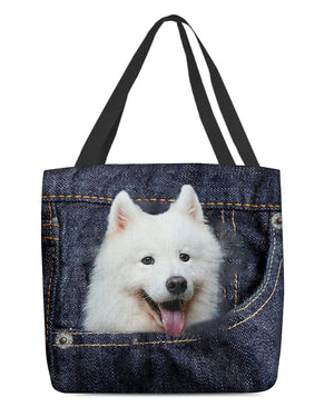 Samoyed-Dark Denim-Cloth Tote Bag