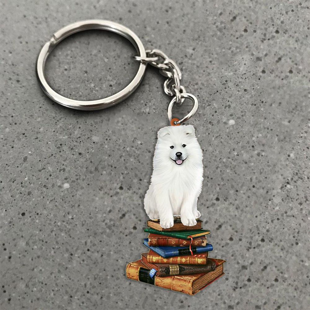 Samoyed-Sit On The Book-Flat Acrylic Keychain