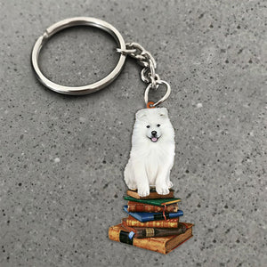 Samoyed-Sit On The Book-Flat Acrylic Keychain