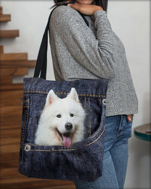 Samoyed-Dark Denim-Cloth Tote Bag