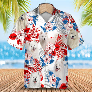 Samoyed American Flag Hawaiian Shirt