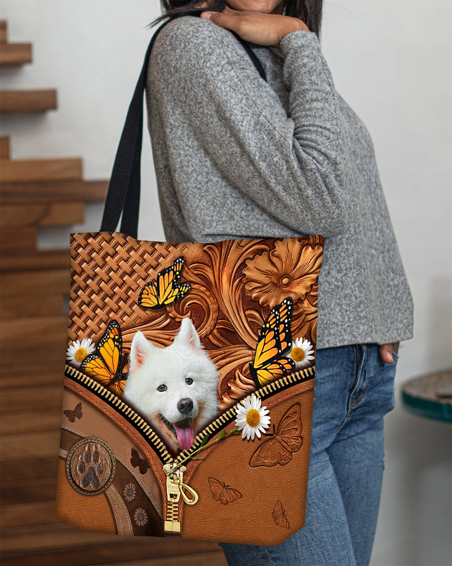 Samoyed Butterfly Daisy Cloth Tote Bag