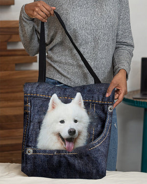 Samoyed-Dark Denim-Cloth Tote Bag