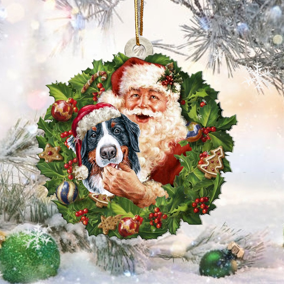 Santa Holds The Bernese Mountain Dog-Two Sided Ornament