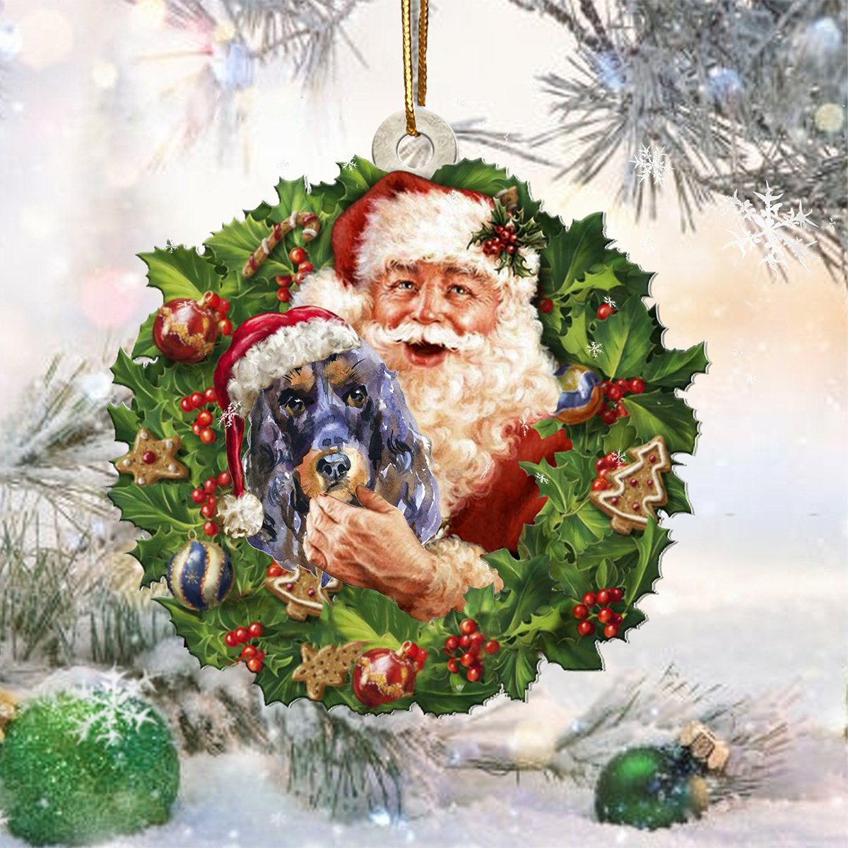 Santa Holds The Black Cocker Spaniel-Two Sided Ornament