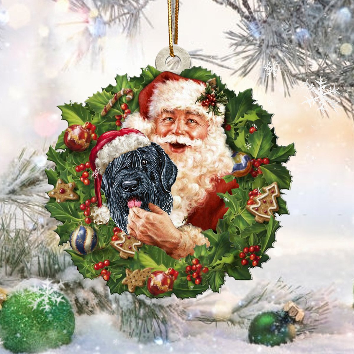 Santa Holds The Black Russian Terrier-Two Sided Ornament