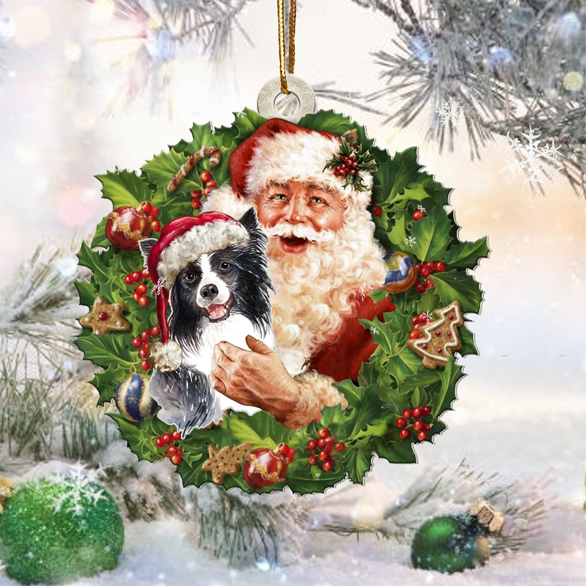 Santa Holds The Border Collie 2-Two Sided Ornament