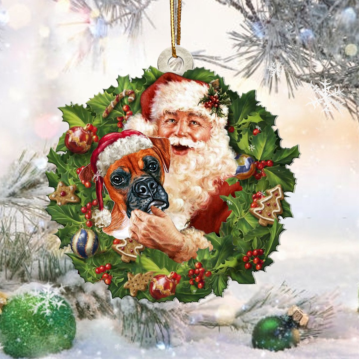 Santa Holds The Boxer-Two Sided Ornament