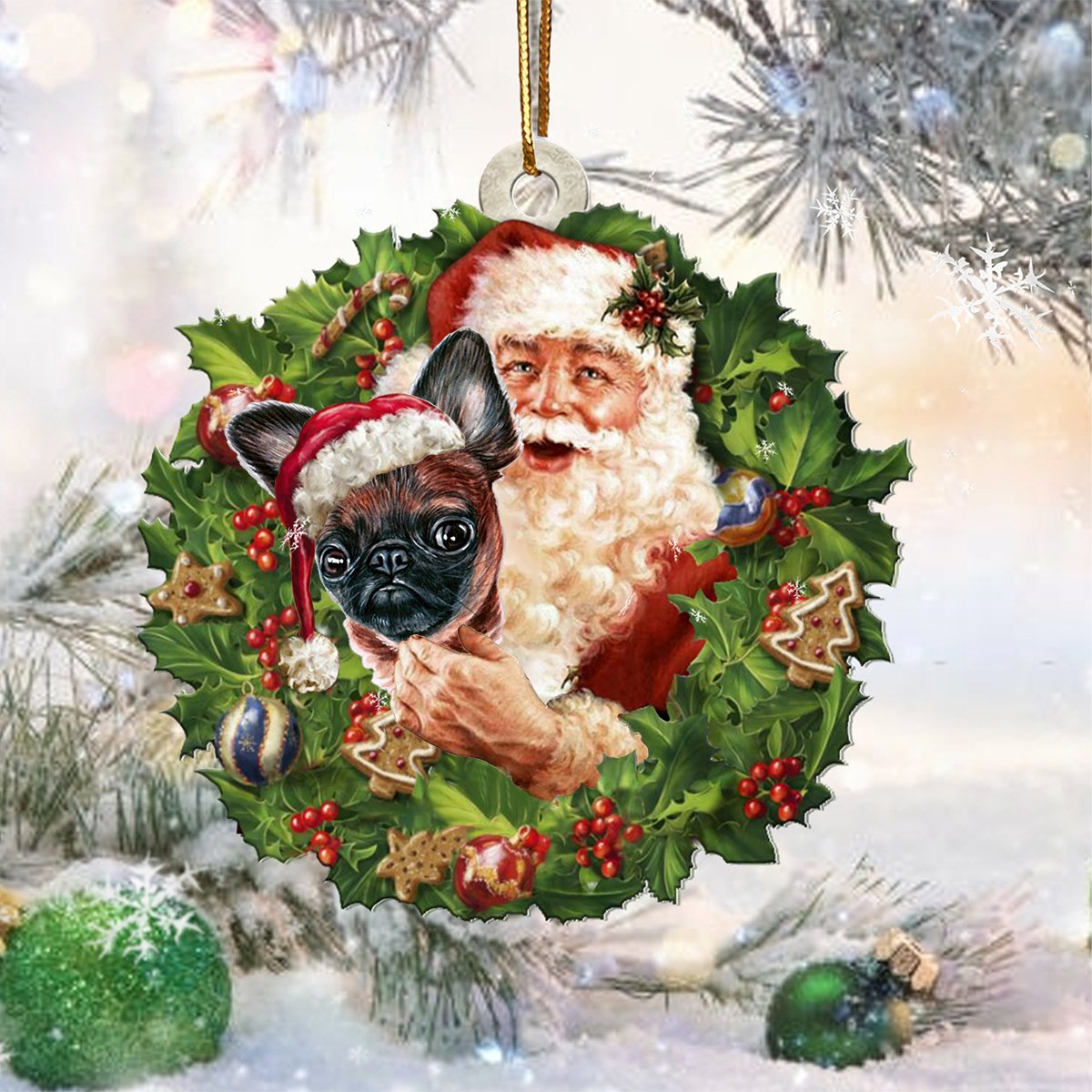 Santa Holds The Brussels Griffon-Two Sided Ornament