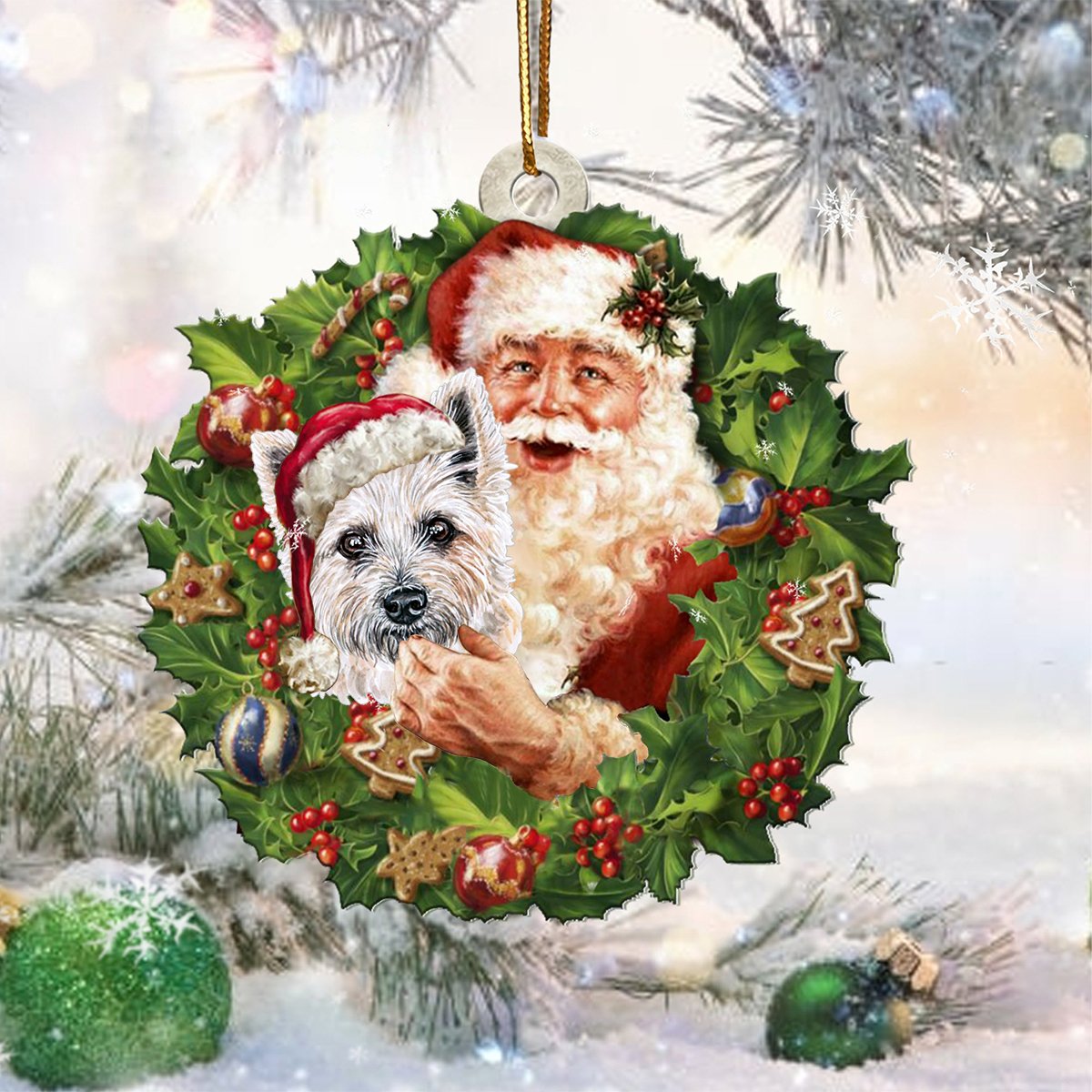 Santa Holds The Cairn Terrier-Two Sided Ornament