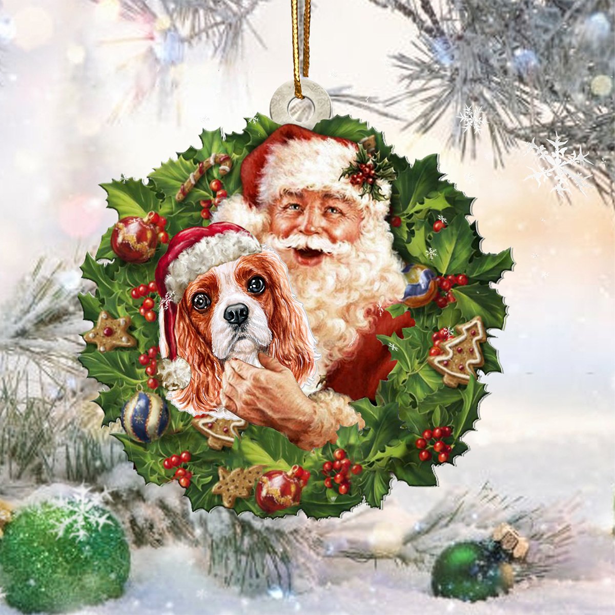 Santa Holds The Cavalier King Charles Spaniel-Two Sided Ornament