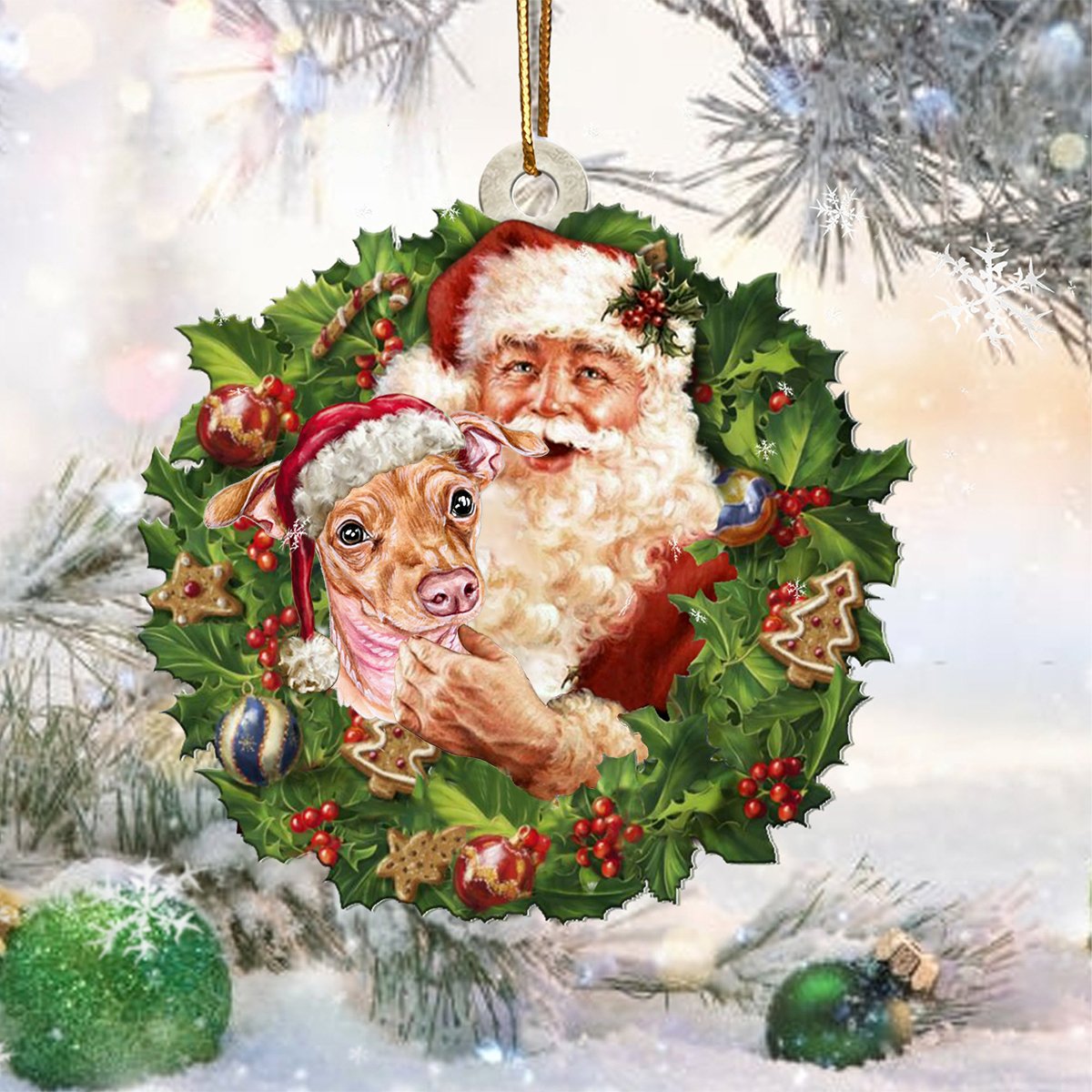 Santa Holds The Chiweenie-Two Sided Ornament