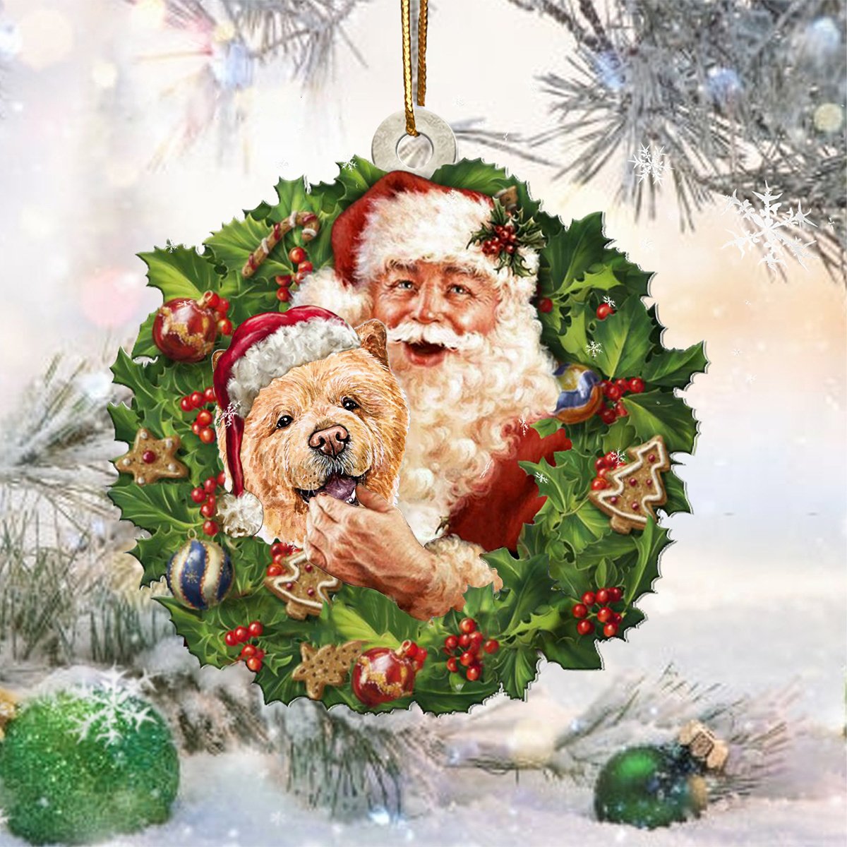 Santa Holds The Chow Chow-Two Sided Ornament