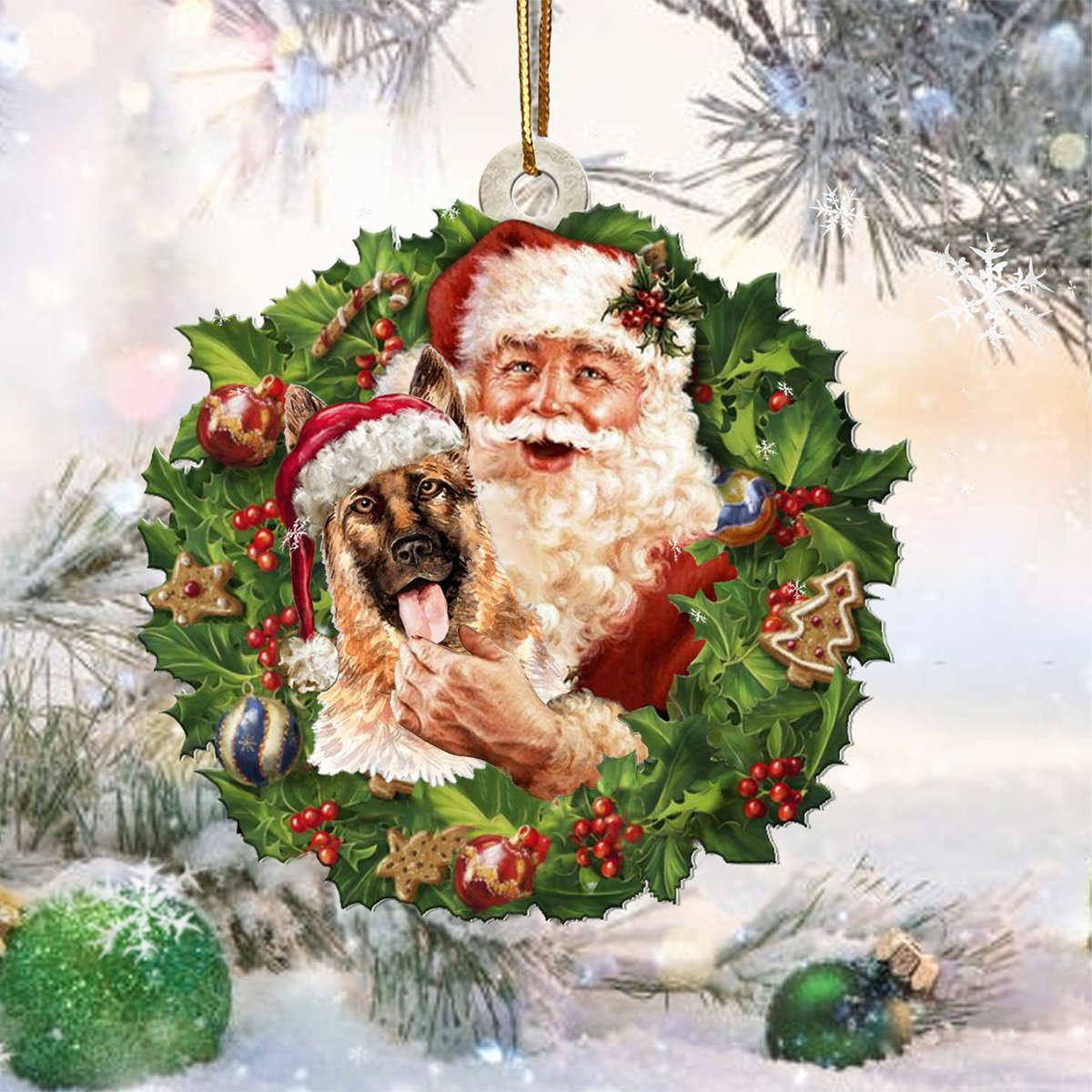 Santa Holds The German Shepard 3-Two Sided Ornament