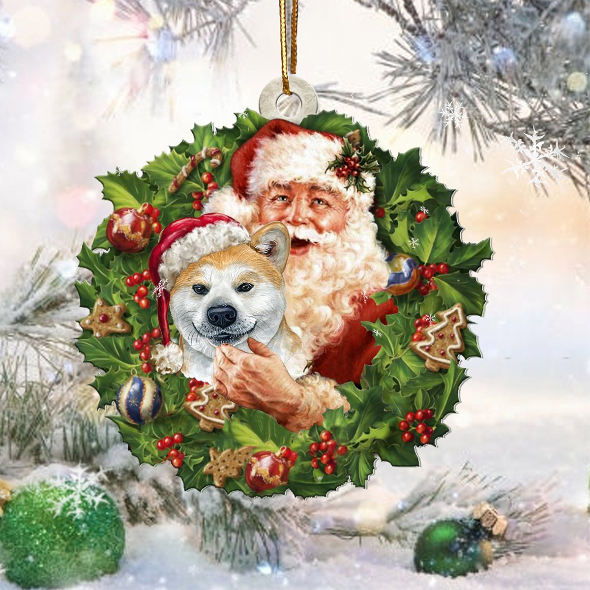 Santa Holds The Goofy Akita-Two Sided Ornament