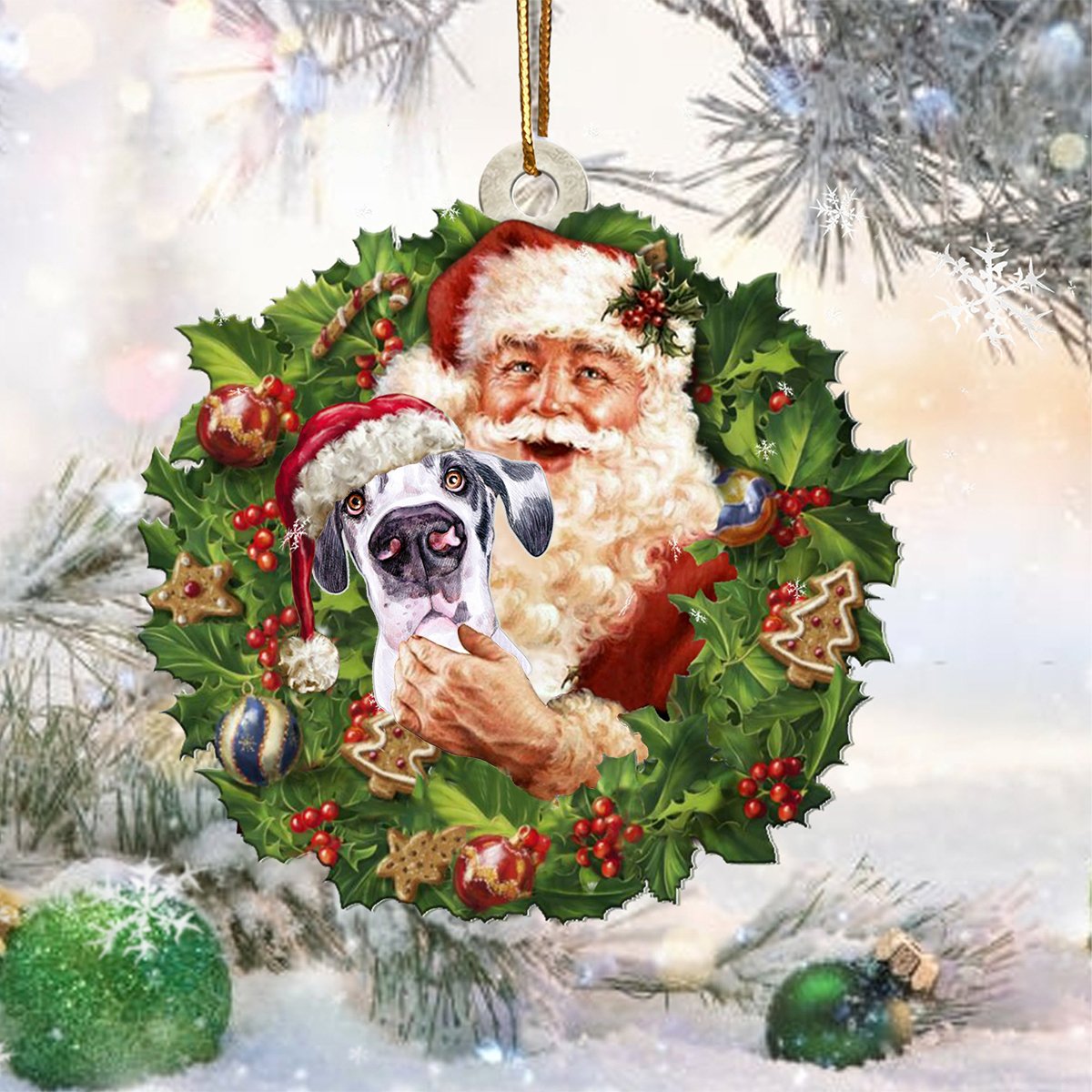 Santa Holds The Great Dane-Two Sided Ornament