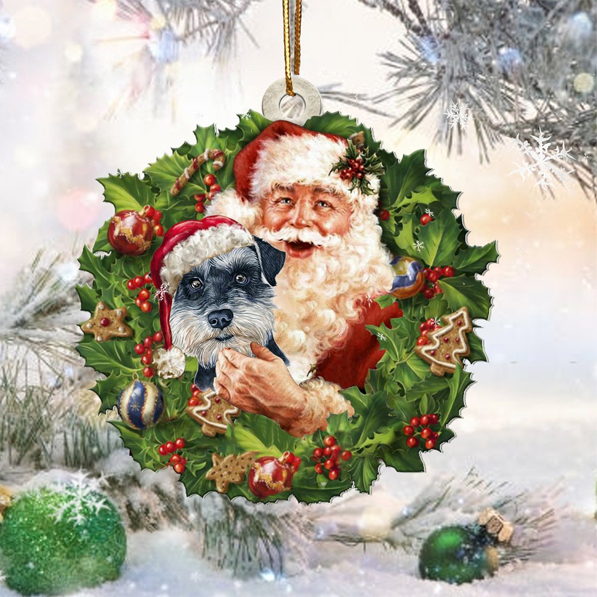 Santa Holds The Zwerg Schnauzer-Two Sided Ornament