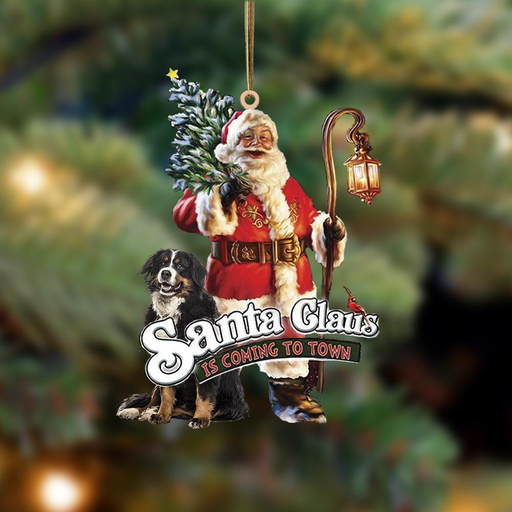 Santa Is Coming To Town With Bernese Mountain-Two Sided Ornament