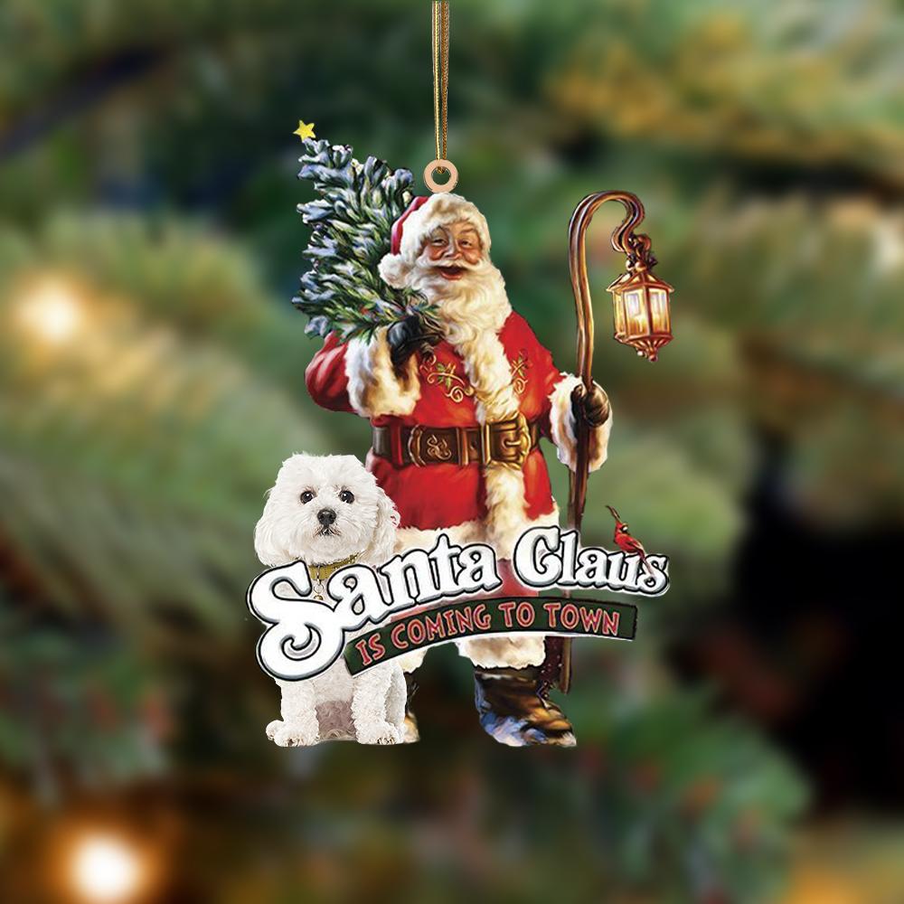 Santa Is Coming To Town With Bichon Frise-Two Sided Ornament