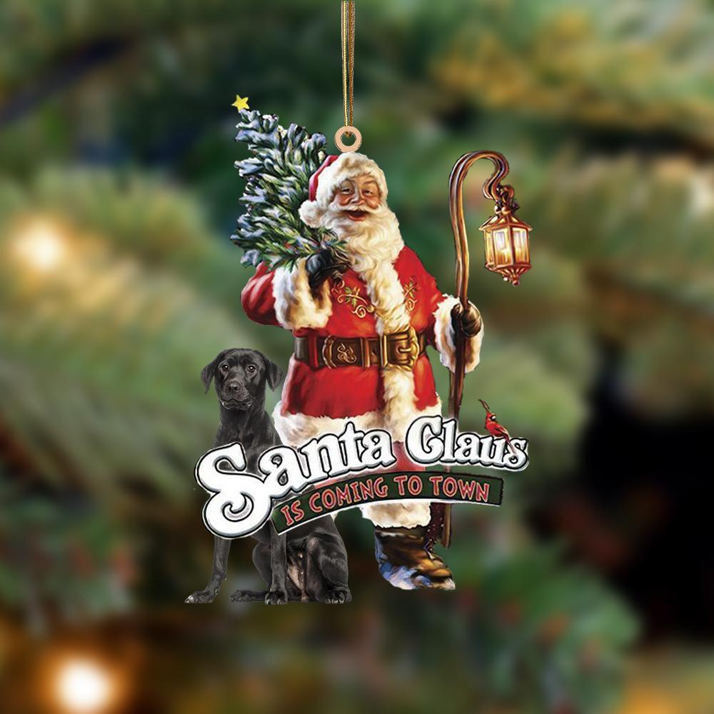 Santa Is Coming To Town With Black Labrador-Two Sided Ornament