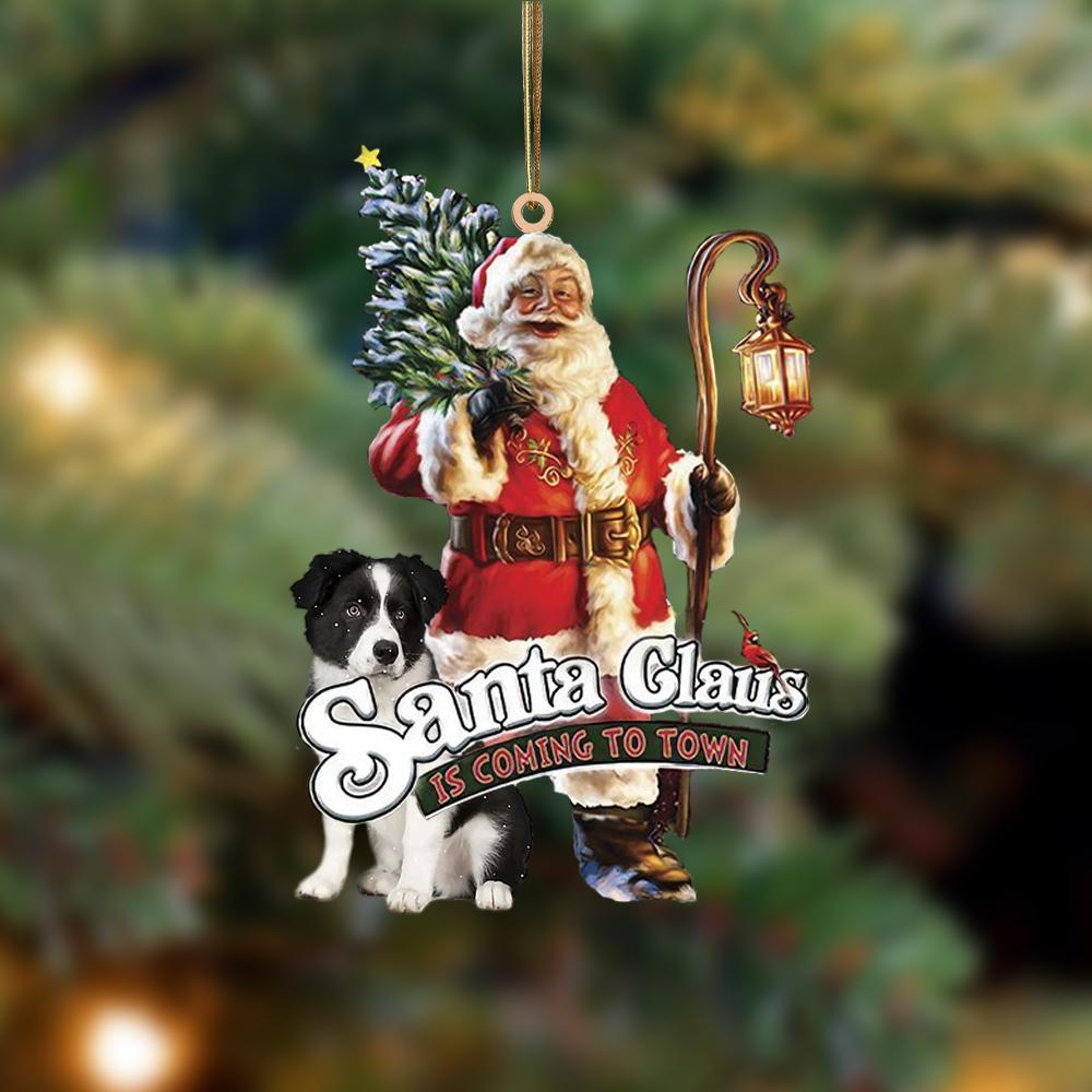 Santa Is Coming To Town With Border Collie-Two Sided Ornament