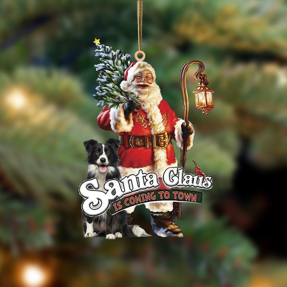 Santa Is Coming To Town With Border Collie 2-Two Sided Ornament